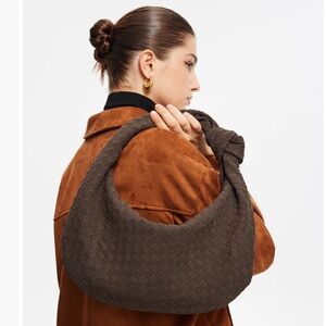 Commense brown woven tie knot handbag